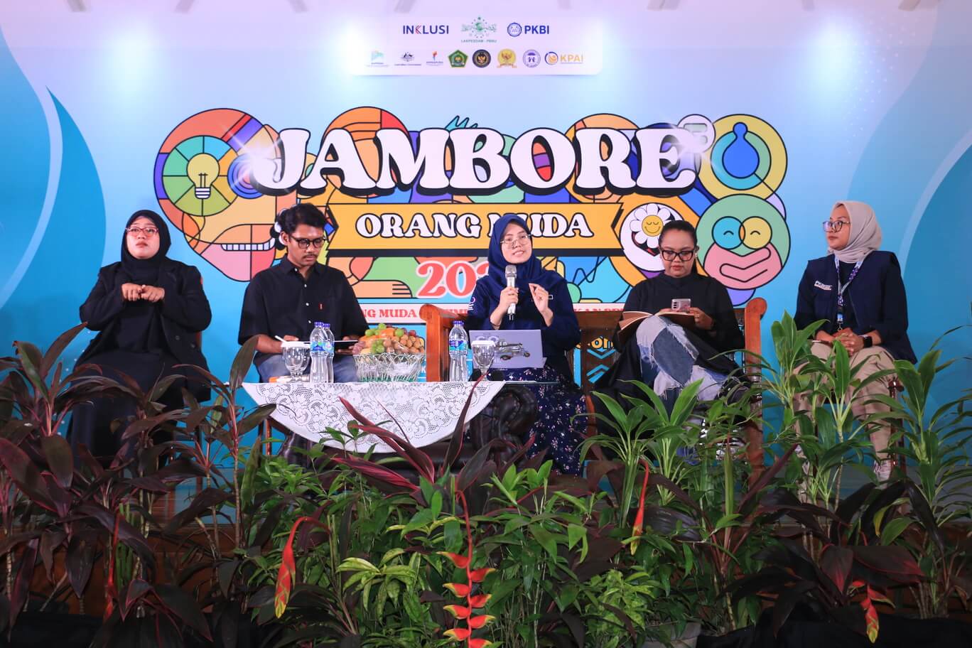 A panel of speakers during a plenary session at the Youth Jamboree 2025 in Depok.